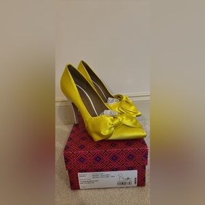 Tory Burch Acid Yellow Satin Bow Pumps